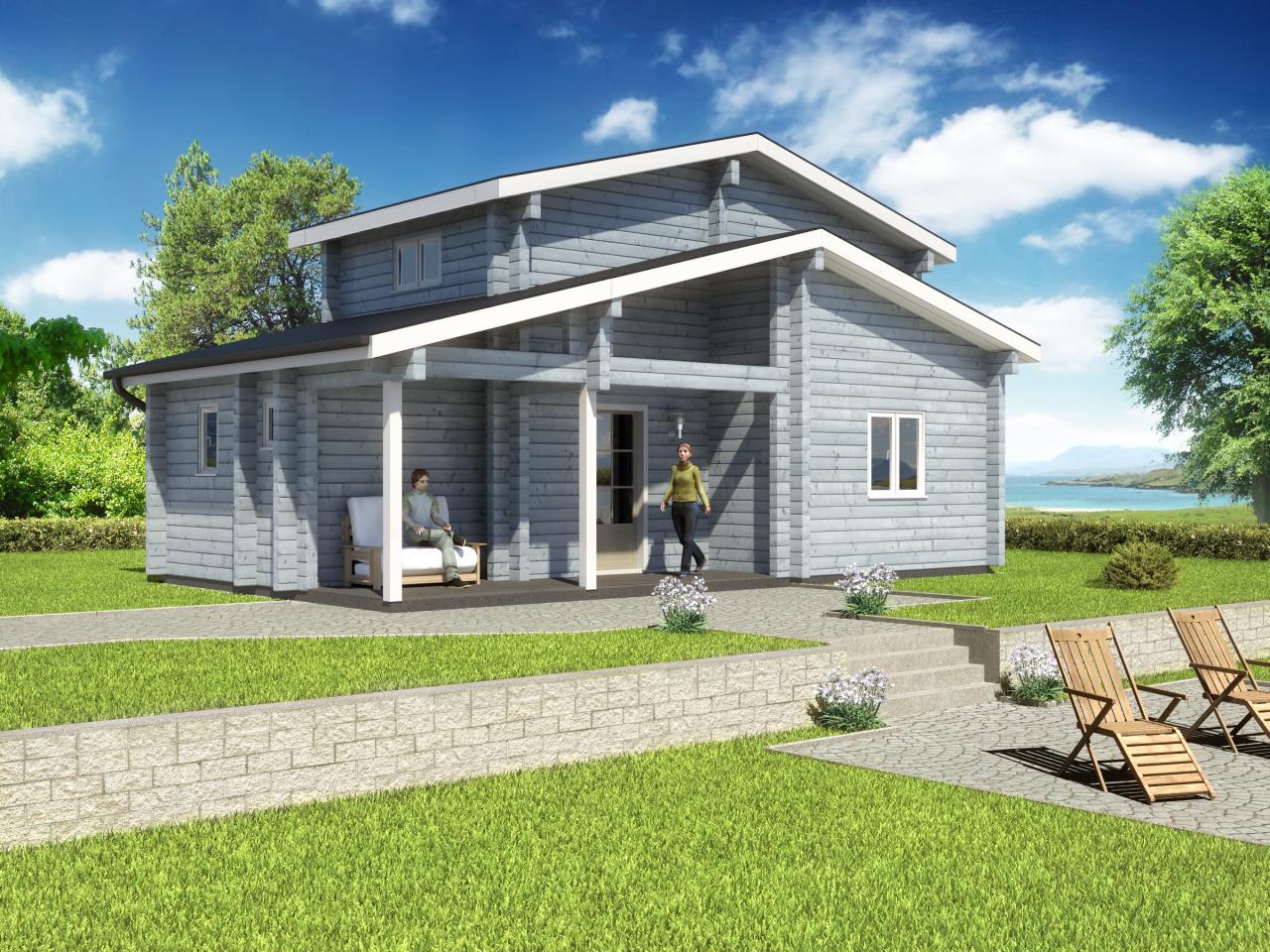 Домик с разноуровневой крышей